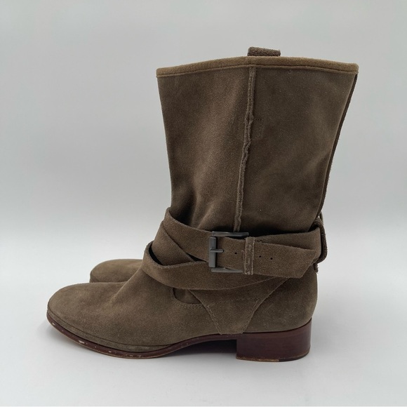 BELLE By SIGERSON MORRISON Women’s 7.5 Who Moto Suede Leather Boots Buckle Strap - Picture 2 of 11